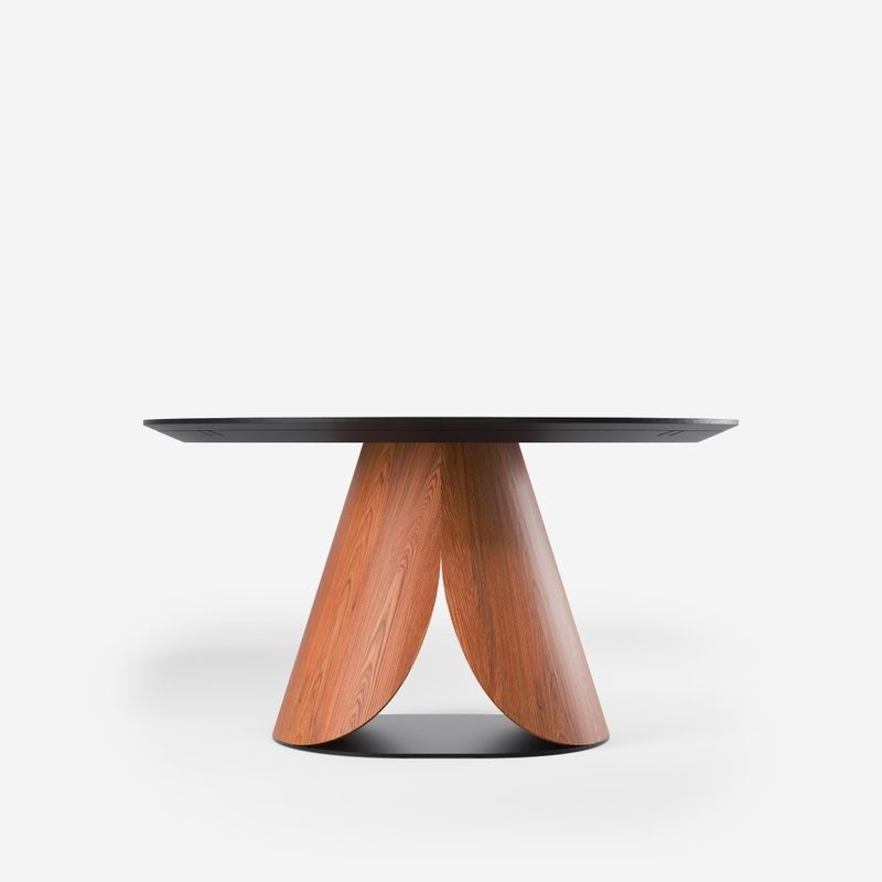 Λεπτομέρεια τραπεζαρίας Kappa – στρογγυλή επιφάνεια & ξύλινη βάση